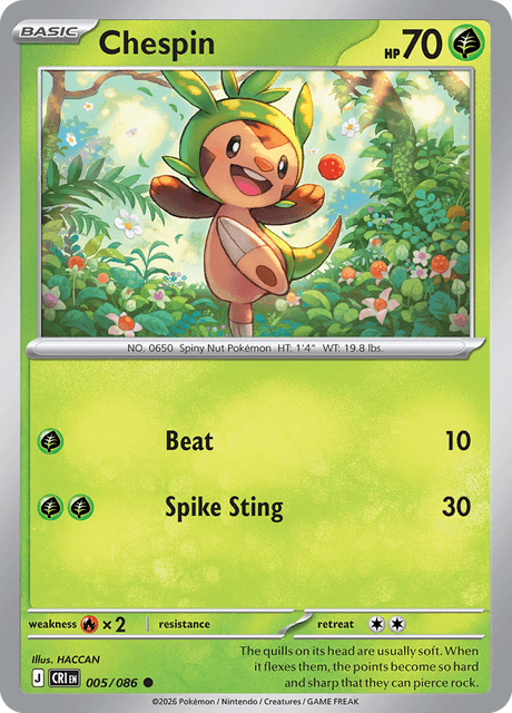005/086 CRI - Chespin Reverse Holofoil