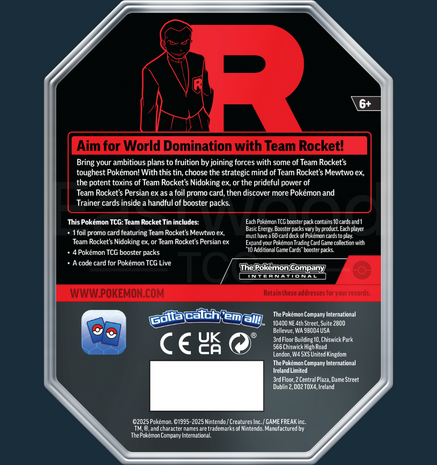 (MAX. 1 p.p./adres) Pokemon - Set Team Rocket&#039;s EX Tins
