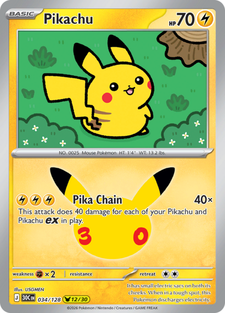 034/128 30C  - Pikachu Holofoil