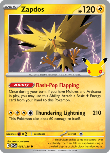 055/128 30C  - Zapdos Holofoil